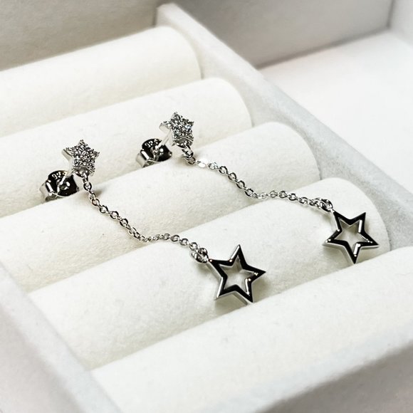 Star Dangle Earrings in Sterling Silver Dangle Earrings Dainty Drop Earrings - Picture 5 of 7